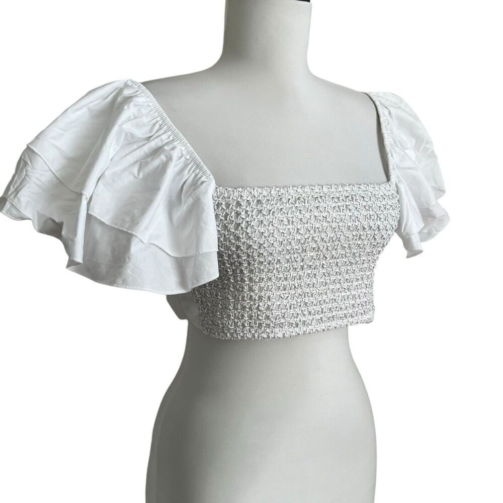 ZARA Ruffle Sleeve Crop Top Small White - Picture 10 of 13